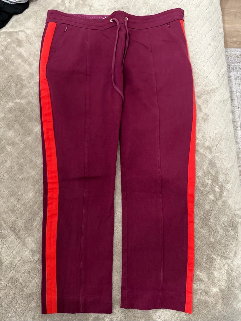 Anthropologie Women's Burgundy Jogger Trousers with Red Side Stripe